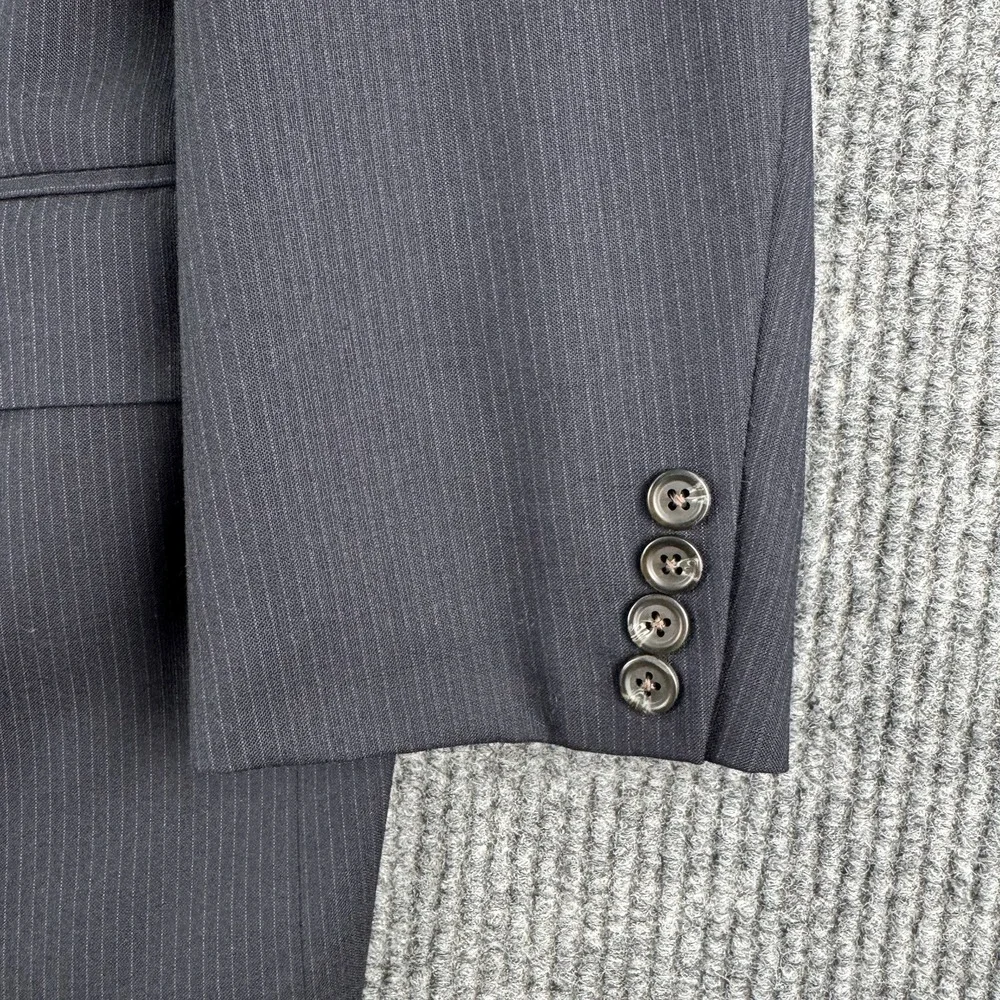 Vintage Chaps Ralph Lauren Suit 42L Navy Wool Striped Union Jacket Pants 38x30